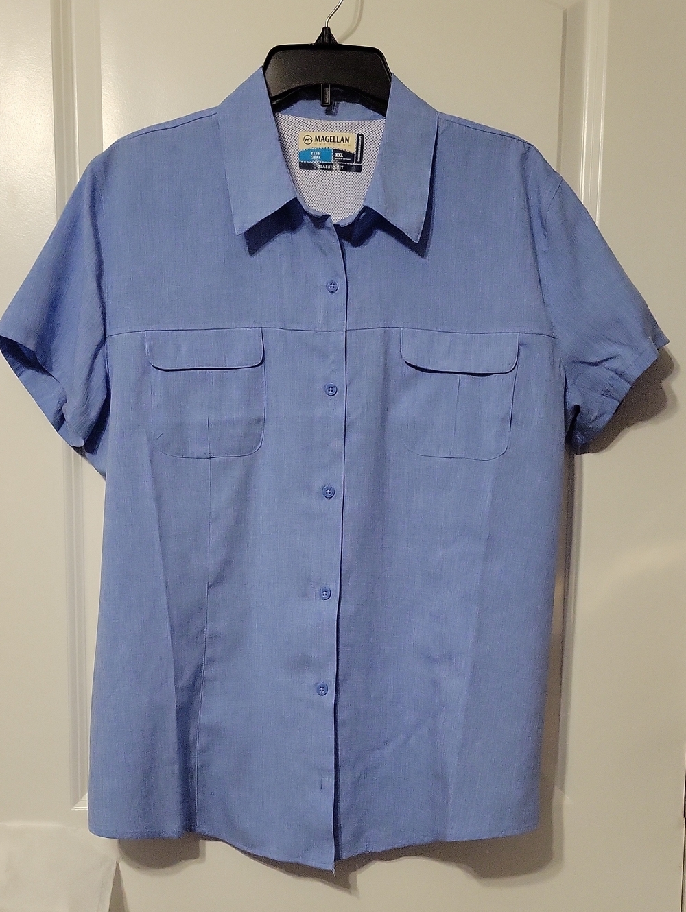 Magellan Women's Fish Gear Button Up Shirt. XXL, Lt Blue. Classic Fit. Like New